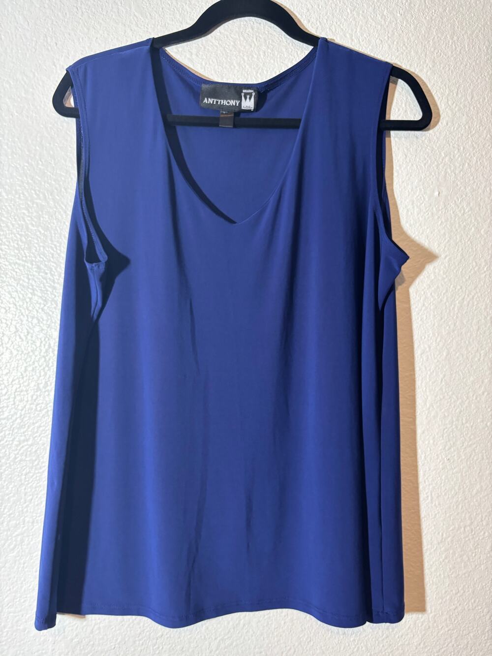 Original Antthony Women's Tank Blouse Size XL Blue V-Neck Sleeveless Top